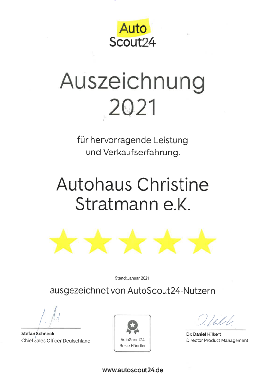 Auszeichnung 2019 Autohaus Stratmann